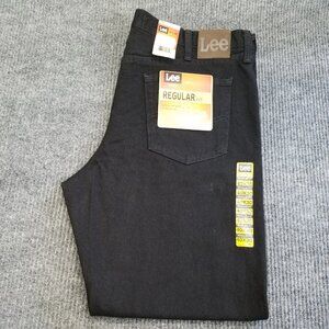 LEE Jeans Mens 40 X 30 Double Black Denim Regular Fit Straight Leg Pockets New
